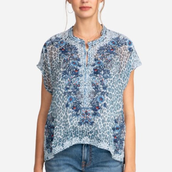 Johnny Was Bluewell Animal Printed Silk Chiffon - Picture 5 of 7